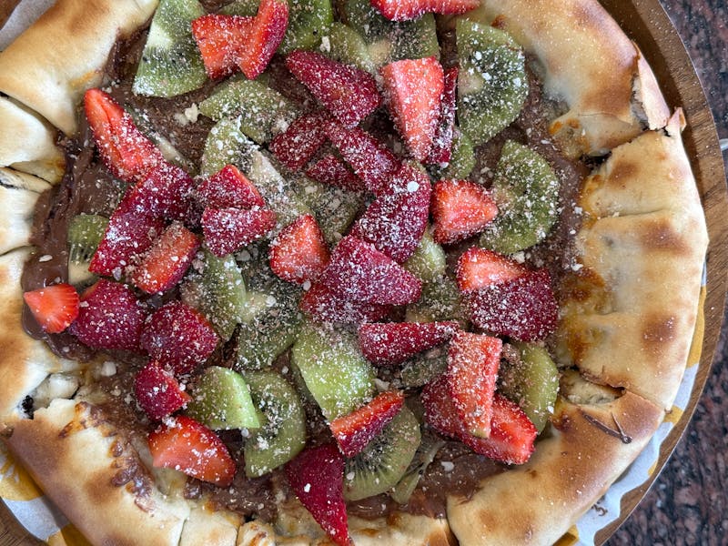 Nutella pizza dessert with strawberries at Mod Pizza