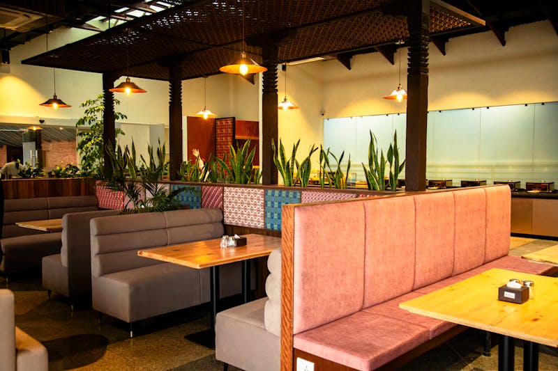 Mod Pizza restaurant interior with warm, welcoming atmosphere